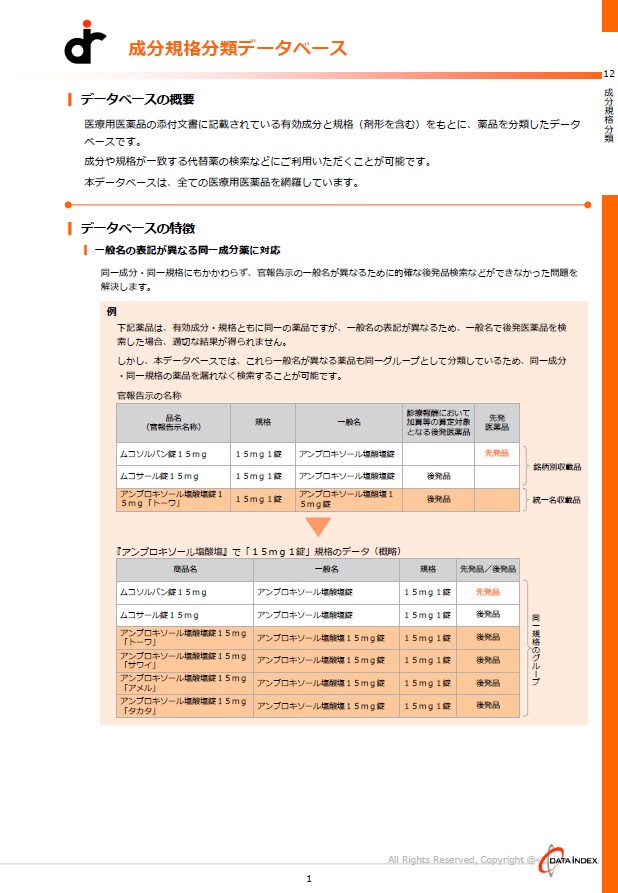 成分規格分類DB