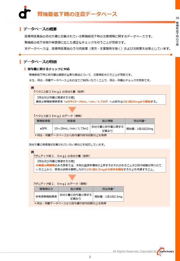 腎機能低下時の注意DB