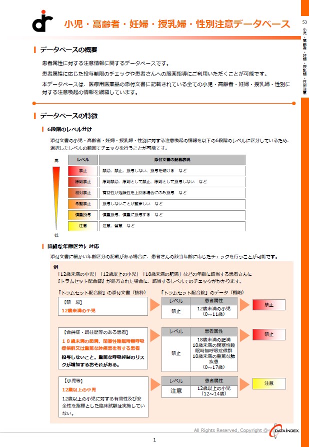 小児・高齢者・妊婦・授乳婦・性別注意DB