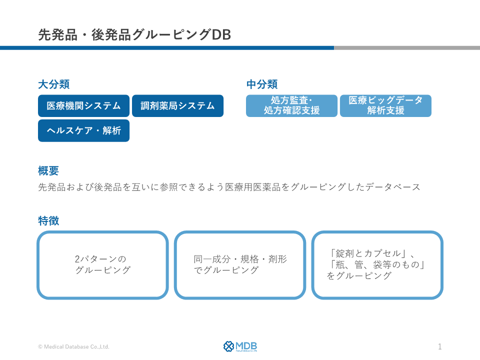 先発品・後発品グルーピングDB