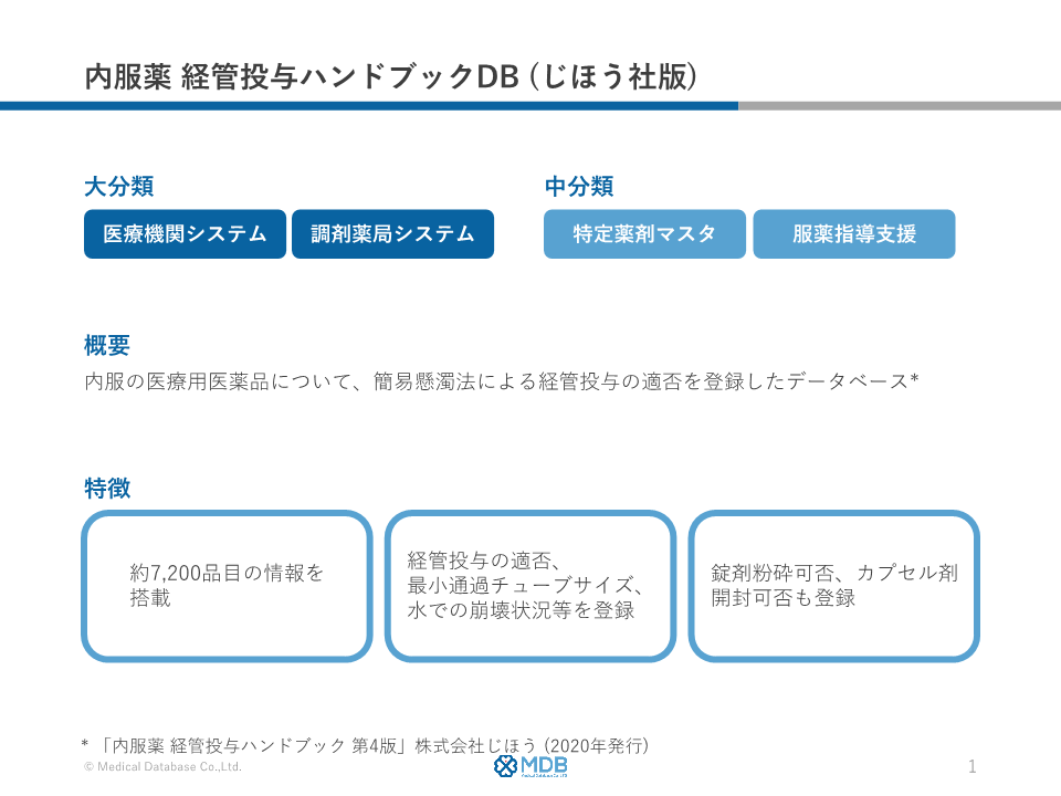 内服薬　経管投与ハンドブックDB（じほう社版）