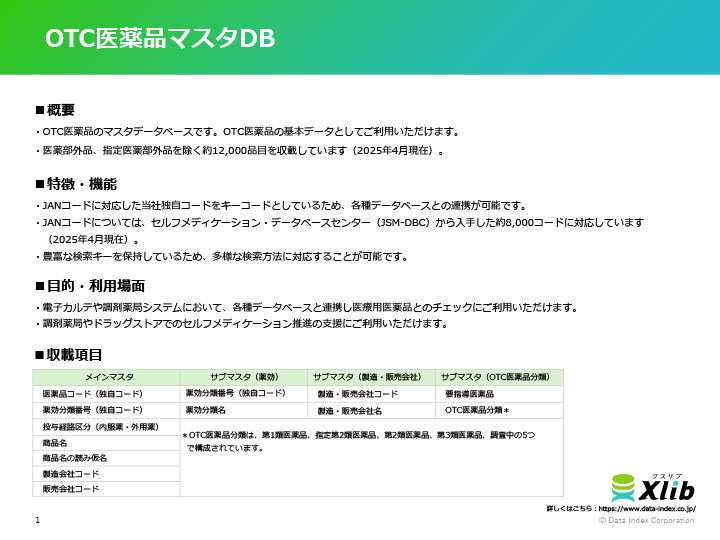 OTC医薬品マスタDB