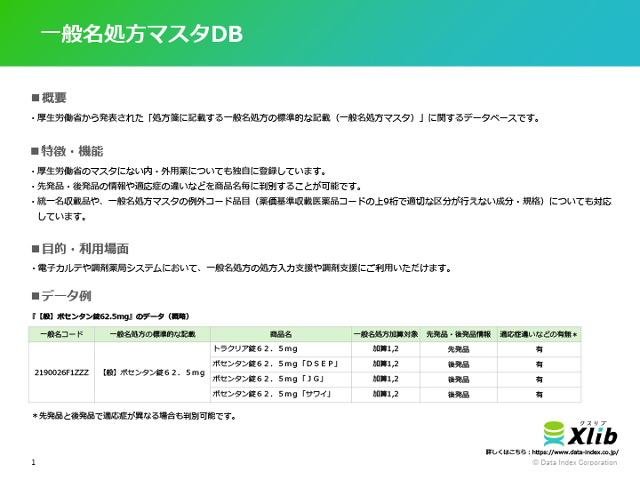 一般名処方マスタDB