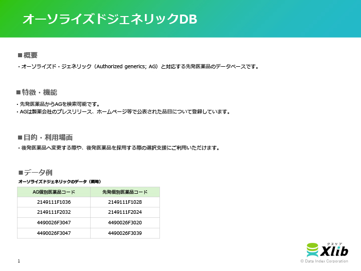 オーソライズドジェネリックDB