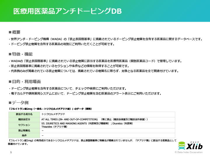 医療用医薬品アンチドーピングDB