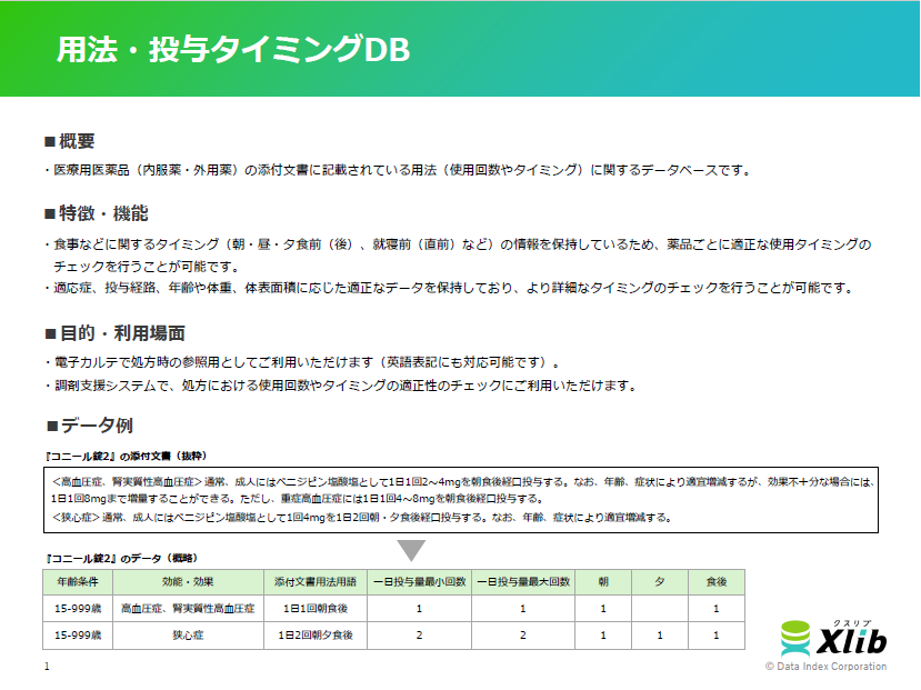 用法・投与タイミングDB